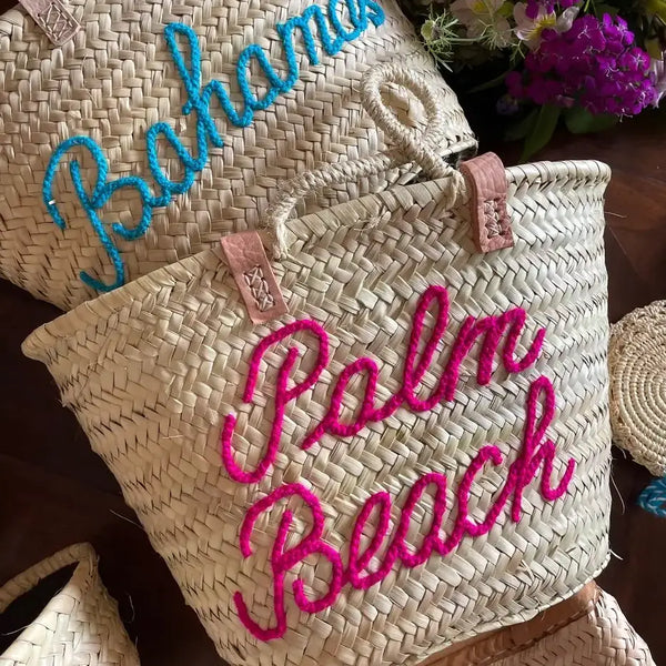 Personalized French Palm Leaf Beach Basket