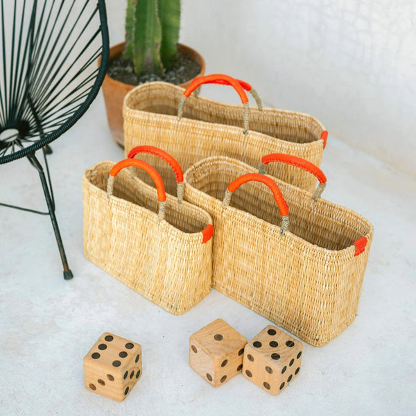Medina Rattan Bag – Handmade Woven Tote with Orange Handles (Small, Medium, Large)