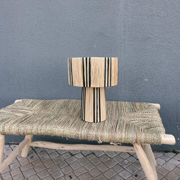 Handwoven Natural & Black Raffia Table Lamp (4 Sizes)