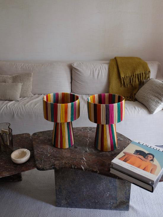Handcrafted Multicolor Raffia Table Lamp – Vibrant Boho Accent Lighting