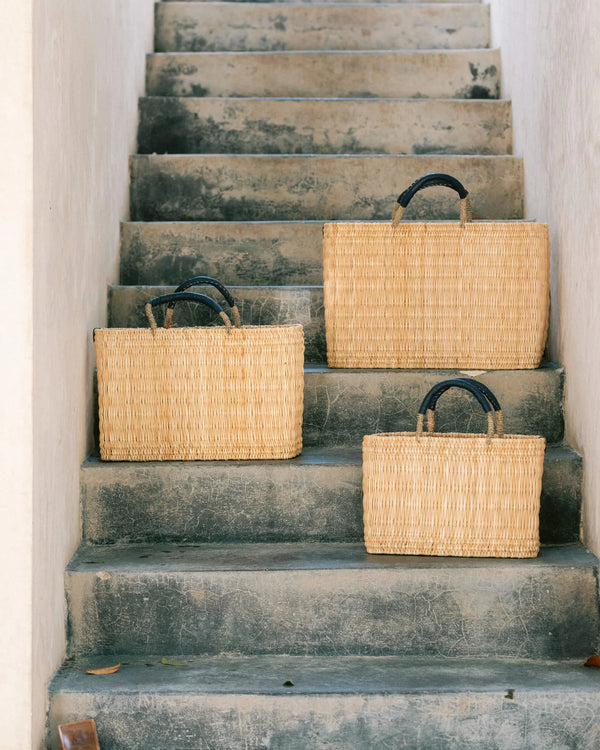 Medina Rattan Bag – Handmade Woven Tote with Black, Beige, or Navy Handles (Small, Medium, Large)