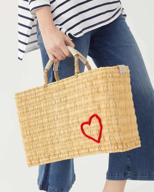 Heart Handmade Moroccan Rattan & Leather Basket Bag