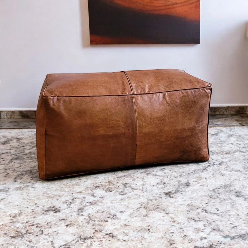 Dark Brown Moroccan Ottoman Handmade leather Pouf