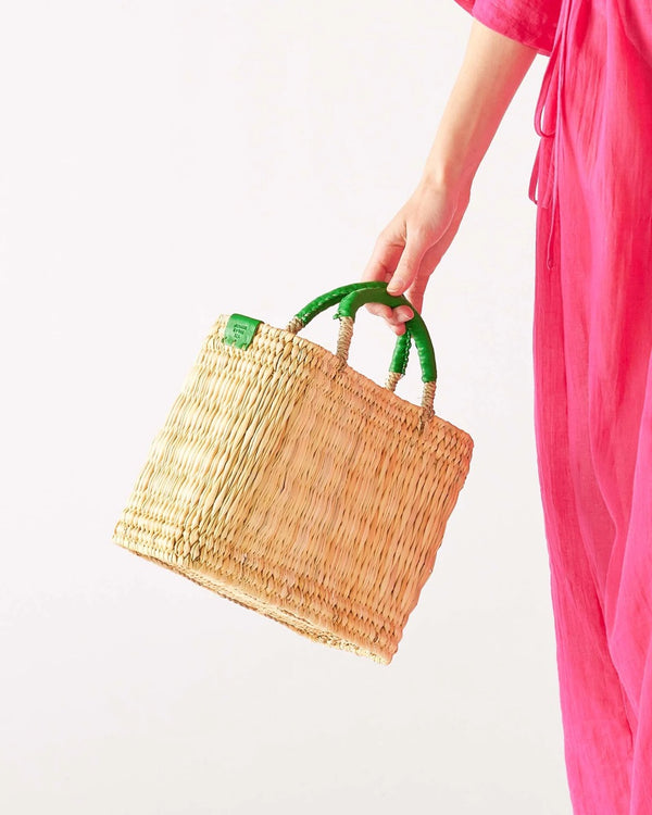 Medina Rattan Bag – Handmade Woven Tote with Green Handles (Small, Medium, Large)