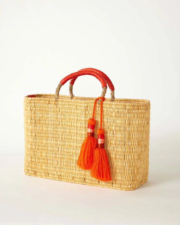 Mogador Rattan Bag – Handmade Woven Tote with Orange Tassel (Small, Medium, Large)
